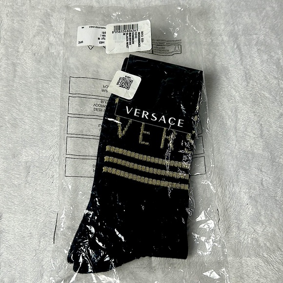 Versace Logo Crew Socks Black/Gold Size M New With Tag - Picture 6 of 6